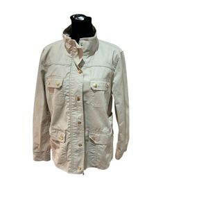 J.Crew Womens Field Jacket Khaki Tan Cotton Utility Coat Gold Snaps Medium M